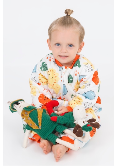Kız Erkek Çocuk Kalın Elyaf Dolgulu 2.5 Tog Desenli Uyku Tulumu-turuncu-beyaz Turuncu - Beyaz