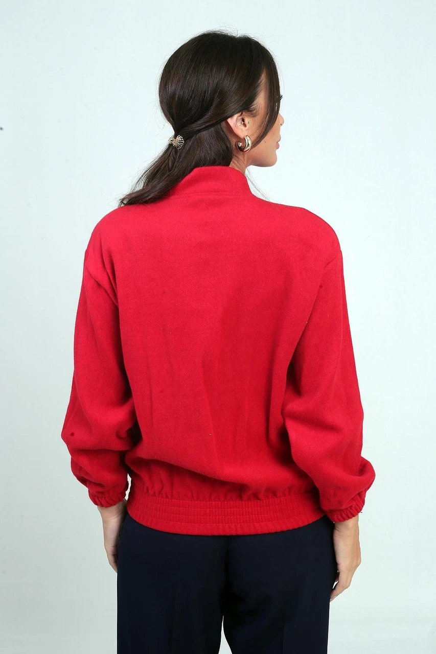 Beli Lastikli Torba Cepli Kaşe Bomber Mont-41914 Kırmızı