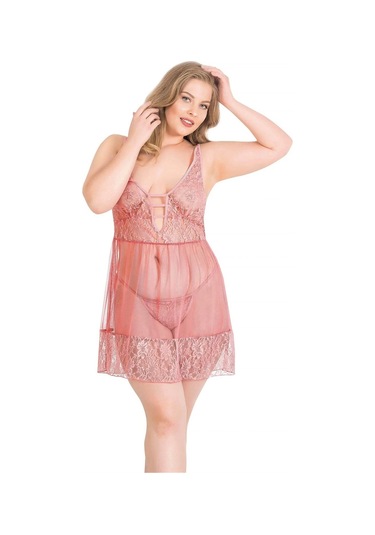 Arias Closet Büyük Beden Mercan Kısa Tül Gecelik Mercan