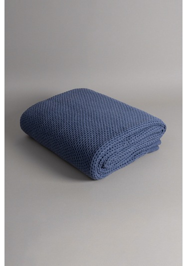 Miel İndigo Kenarı Ponponlu Çift Kişilik Battaniye 200x220 37115 Indigo