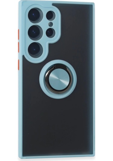Özel Galaxy S24 Ultra Kılıf Montreal Yüzüklü Silikon Kapak - Buz Mavi Fırsat