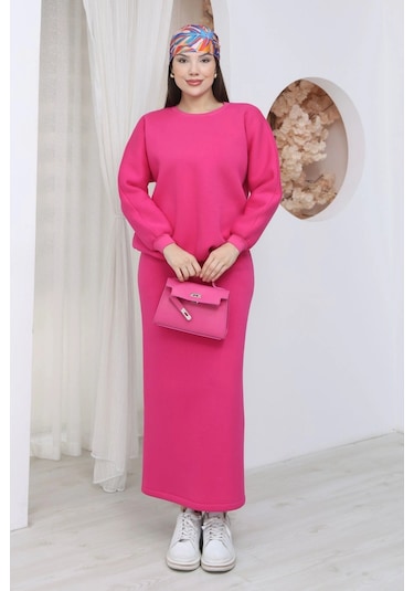 Lodmela Basic Comfort Şardonlu Etekli Takım 6073-fuşya Fuşya