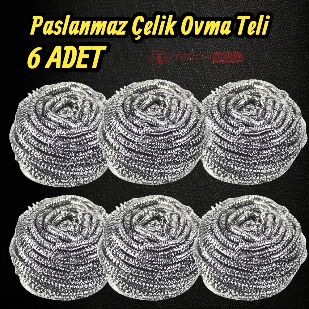 Technow %100 Paslanmaz Çelik Sürtme Bulaşık Ovma Teli 6 Adet