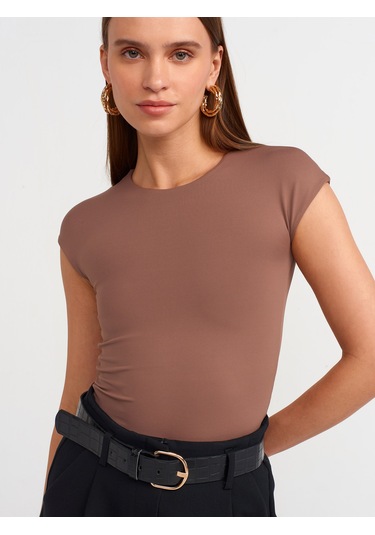 Dilvin Poliamid T-shirt Kahve Sütlü Kahverengi