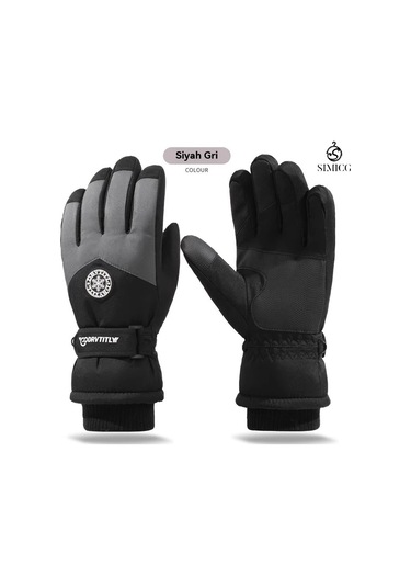 Kayak Sıcak Rüzgar Geçirmez Su Geçirmez Dokunmatik Ekran Eldiveni Siyah Gri