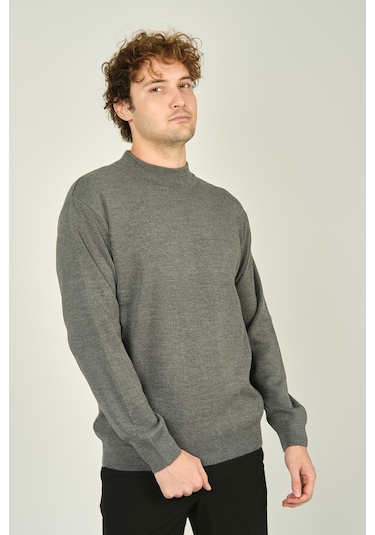 Ateş Triko Erkek Yarım Balıkçı Yaka Yün Kazak 6091024 Koyu Gri Koyu Gri