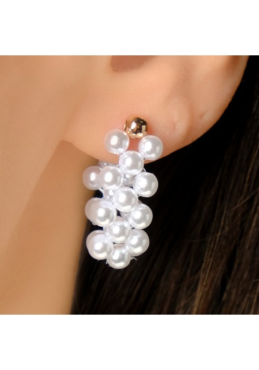 Kadın Kararmaz Çelik Lüks Boncuklu Örme Küpe Altın