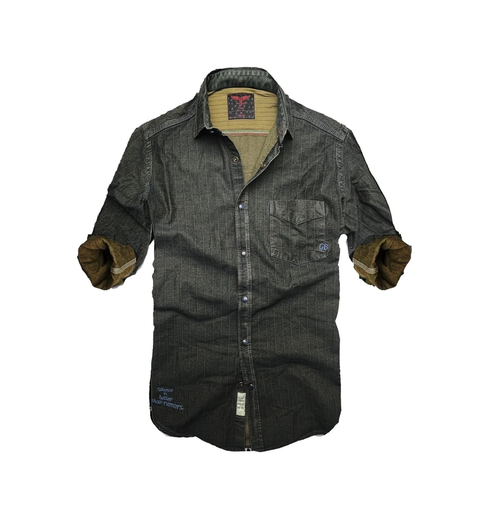 Slim Fit Saf Pamuk Denim Kumaş Kot Gömlek- Koyu Karışık- Çok Renkli