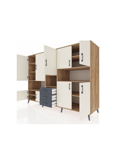 Kronos Dolap 13 Raflı 3 Çekmeceli 9 Kapaklı 220x59x163 Çam-aytaşı Çam-aytaşı/antrasit