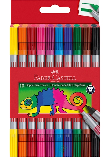 Faber-Castell Çift Taraflı Keçeli Kalem 10 Renk, Kalın ve İnce Uçlu, Canlı Renkler, Su Bazlı Mürekkep