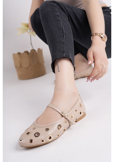 Muggo Misha Tek Bant Troklu Günlük Kadın Babet Nude