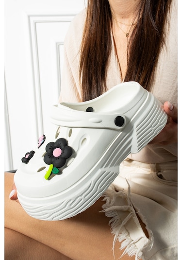 Modafrato Nays Dolgu Taban Kadın Terlik Yüksek Platform Plaj Deniz Havuz Terliği Beyaz