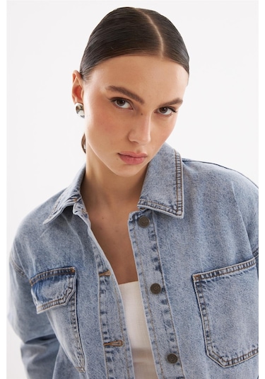 Kadın Oversize Kot Ceket Açık Mavi-açık Mavi Açık Mavi