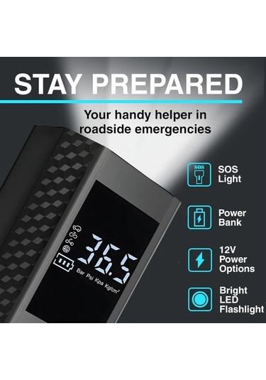 Primepickings Siyah 150psı Dijital Basınç Göstergeli Otomatik Kapanmalı Portatif Araba Lastik Şişirme Pompası Suv Bisiklet Moto Top Led Işık