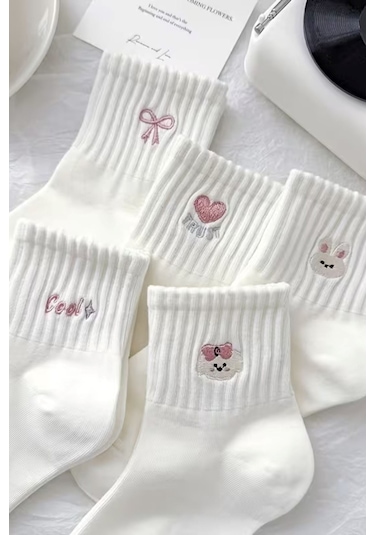 Hitit Socks Kadın 5 Çift Premium Desenli Sevimli Hayvan Ve Fi... Çok Renkli