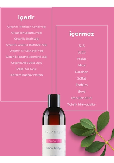 Botanivo Köpekler İçin Organik İçerikli Hassas ve Derin Temizleyici Tüy ve Cilt Bakım Şampuanı 250 ML