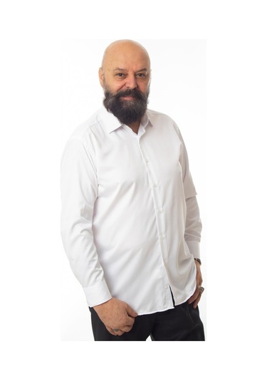 Beyaz Ekstra Büyük Yaka 4 Drop Rahat Kesim Micro Kumaş Kol Düğmeli Regular Fit Erkek Gömlek - 189-1-dc24w 001