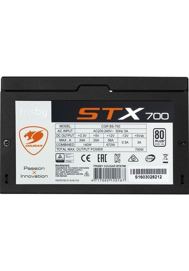 Cougar CGR-STX-700 700W 12 CM Fanlı 80+ Aktif PFC Güç Kaynağı