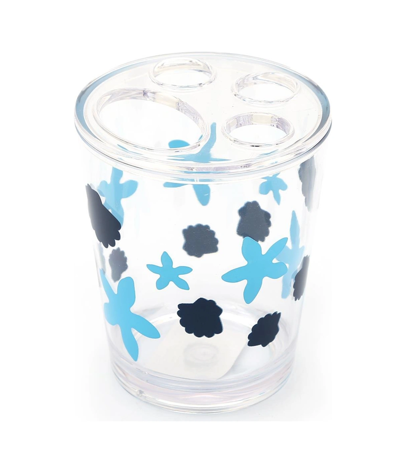 2 Adet Diş Fırçalık Benekli Desen Akrilik 8x8x9cm 350ml Banyo Seti Çok Renkli