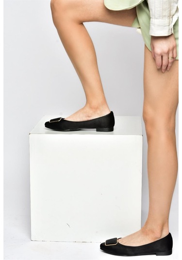 Fox Shoes P726776304 Siyah Saten Kumaş Kadın Babet Siyah