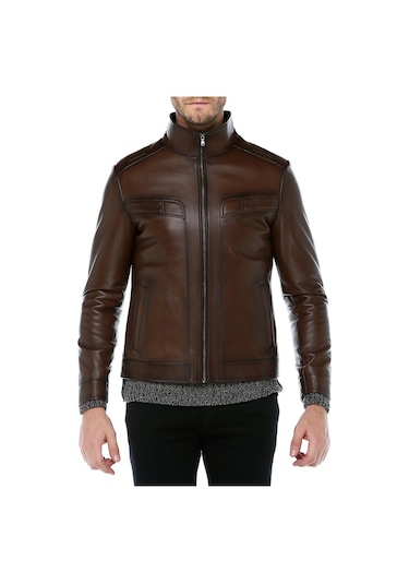 Dericlub E-1003 Gerçek Deri Erkek Mont-Camel