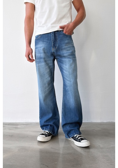 Flaw Yıkamalı Lazer Baskı İspanyol Paça Jean-29646 Mavi