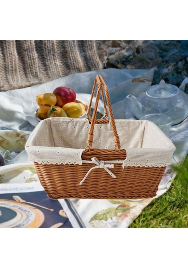 Homyl Taklit Rattan Piknik Sepeti Dokuma Meyve Stil E Çok Renkli