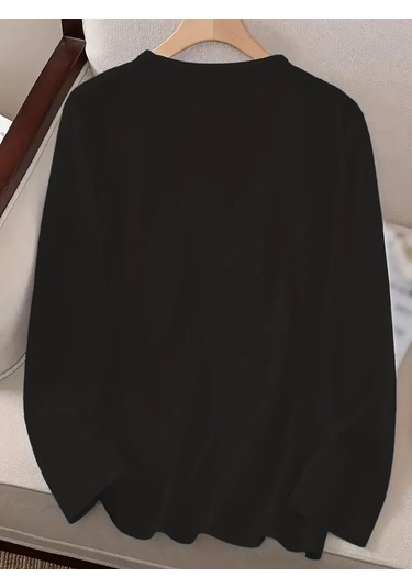 Ahes Shopping Kadın Uzun Kollu Bisiklet Yaka Çiçek Desenli Viskon Bluz Siyah