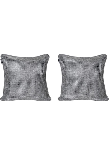 2'lı Hasır Dokulu Fitilli Çift Taraflı Kırlent Kılıfı Koyu Gri-1844 - Koyu Gri