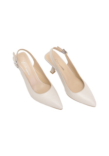 Elit Calissa Kadın Hakiki Deri Klasik Topuklu Ayakkabı Bej Bej