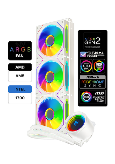 Gametech Hydra Beyaz Ahd360mm Isı Dereceli Argb Sıvı Soğutma