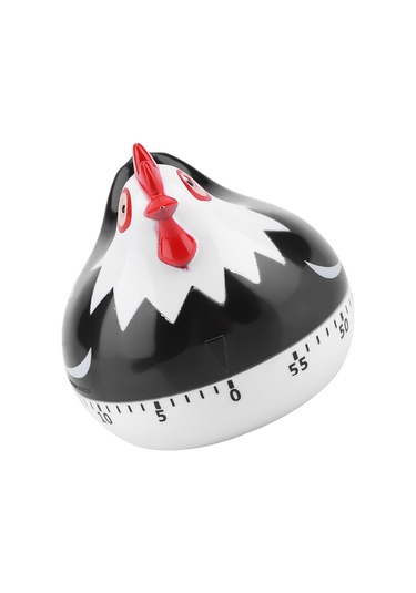 Xindoker Küçük Tavuk Desenli Mekanik Mutfak Zamanlayıcı - 55 Dakika Geri Sayım, Yüksek Sesli Alarm, Pp Malzeme Siyah