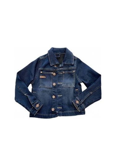 Çocuk Koyu Renk Düğme Detaylı Kot Ceket-14655 Lacivert