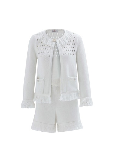 Peraluna Mıyoki Cardıgan & Shorts Mevsimlik Pamuklu Kadın Triko T Kırık Beyaz