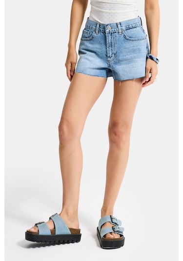 Itsbasic Kadın Mavi 4s6-4 Mini Mom %100 Koton Denim Şort