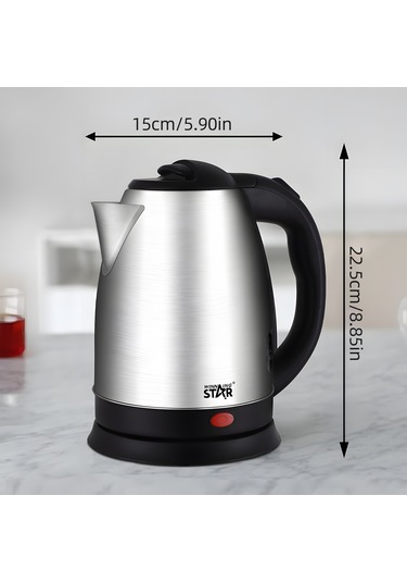 Hfambition 1.8l Çelik Elektrikli Su Kaynatıcı 1500w Hızlı Kaynatma, Isı Kontrolü, Kuru Kaynama Koruması, 220v Avrupa Standartı, Gümüş-siyah