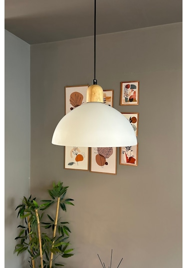 Perry Cam Tekli Avize Kalın Ahşap Beyaz Başlık Retro Sarkıt Lamba Restoran Salon Aydınlatma Beyaz