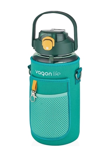 Karma Renk Pipetli Kılıflı Matara 1500 Ml Green