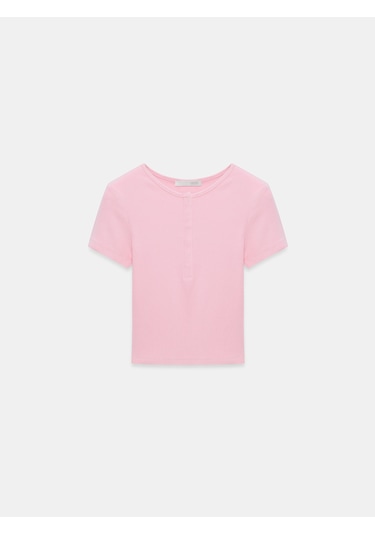 Dilvin 31704 Çıtçıt Düğmeli Kısa Kollu Top-toz Pembe Toz Pembe