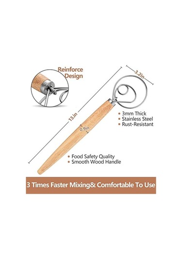 Fosenze Hessenwood Hamur Karıştırıcı Seti: 2 Paslanmaz Çelik Karıştırıcı + 2 Pizza/sourdough Hamur Spatulas Ahşap + Yeşil Gümüş