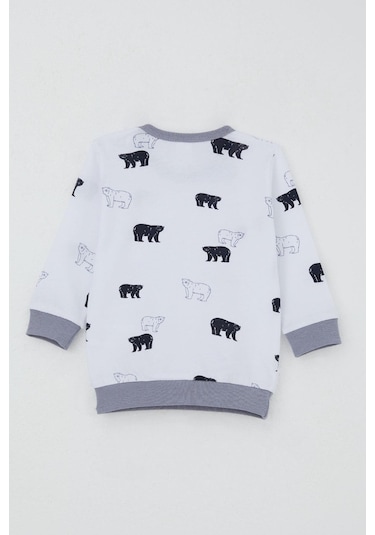 Breeze Erkek Bebek Eşofman Takım Omuzdan Patlı Sevimli Kutup Ayıcığı Desenli 4 Ay-1 Yaş, Beyaz Beyaz