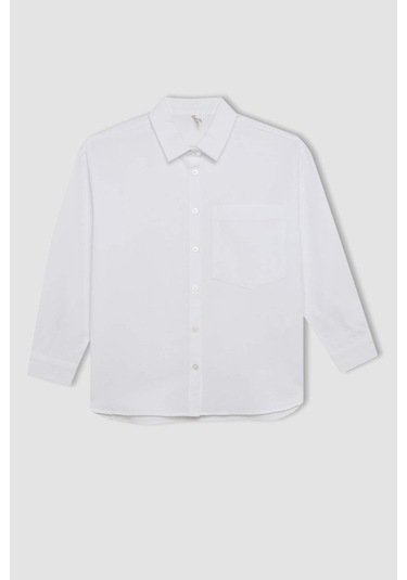 DeFacto Kız Çocuk Oversize Geniş Kalıp Poplin Basic Düz Uzun Kollu Beyaz Okul Gömleği C7482A824AUWT34 DeFacto Kız Çocuk Oversize Geniş Kalıp Poplin Basic Düz Uzun Kollu Beyaz Okul Gömleği C7482A824AUWT34