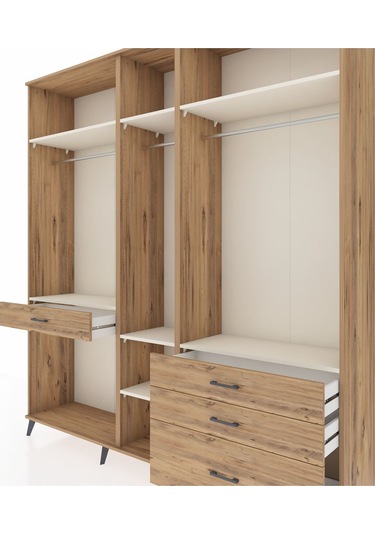 Hyperion Dolap 7 Raflı 4 Çekmeceli 3 Askılı 220x44x243 Çam-aytaşı/çam Aytası/atlas Çam