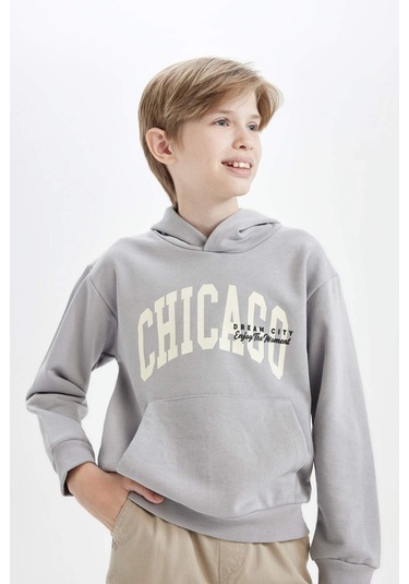 DeFacto Erkek Çocuk Kapüşonlu Cepli Baskılı Sweatshirt C9798A824WNGR247