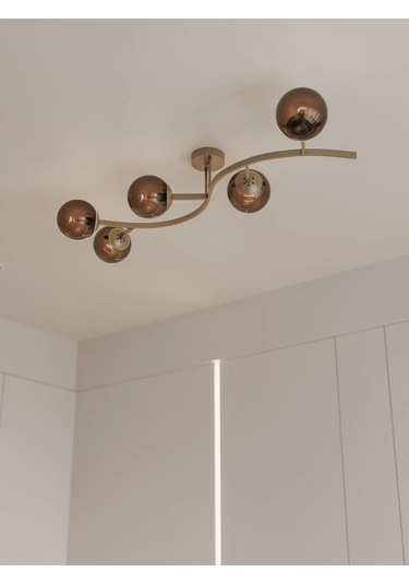 Noria Modern Eskitme Metal Gövdeli 5 Li Bal Rengi Cam Küre Avize 1 Adet