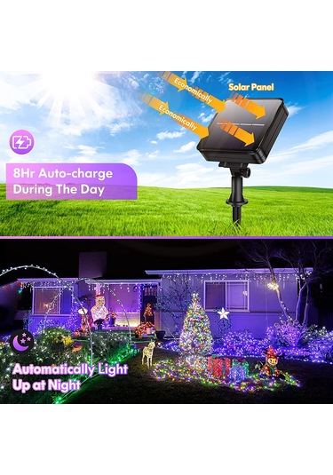 Tenfowee Güneş Enerjili Renkli Led Bahçe Aydınlatma Seti, 200 Led, 39.4 Ft, Su Geçirmez, 2 Paket