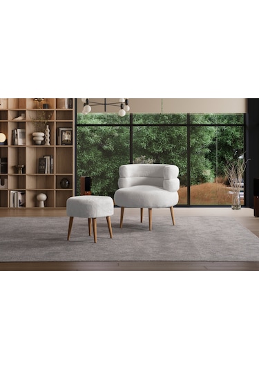 Barel Özel Tasarım Çay Seti Koltuk Takımı,berjer Ve Puf Ofis Balkon Cafe Bahçe Salon Mobilyası 3 Lü Takım Beyaz Beyaz