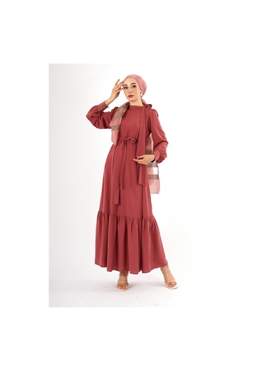 İpek Krep Elbise Kiremit