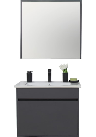 Sözcan Mobilya Dicle Tk. Asma Alt + Üst + Lavabo Antrasit 55 CM