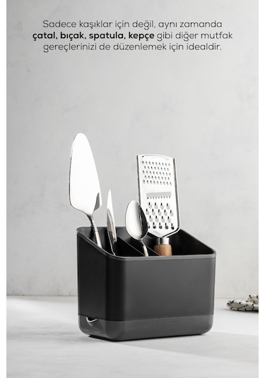 Vienev Tezgah Üstü Kaşık Düzenleyici 5 Bölmeli Organizer Kaşıklık Antrasit